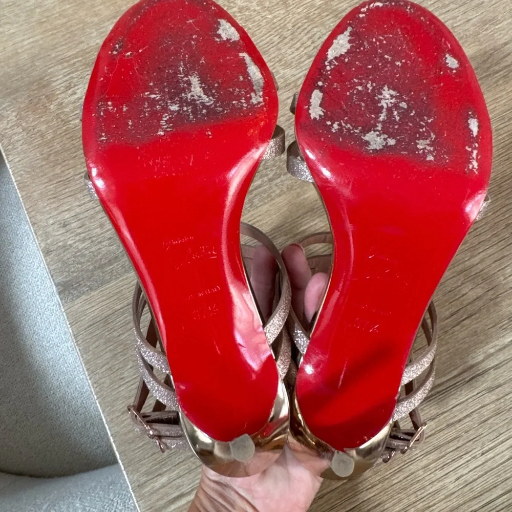 Christian Louboutin Renee Courtisane gold glitter sandals size 37.5